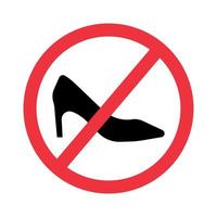 segno proibito alle donne. non per ragazza, simbolo stop. icona della scarpa da donna. segnale di divieto rosso. illustrazione vettoriale