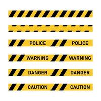 set di nastri della polizia. pericolo di nastro giallo e nero, avviso, cautela, avviso, attenzione. illustrazione vettoriale