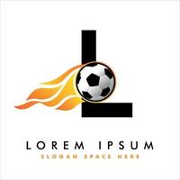 logo di calcio sul segno della lettera l. design del logo di calcio.