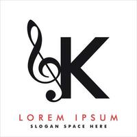 lettera k iniziale con logo vettoriale musicale. vettore di logo musicale