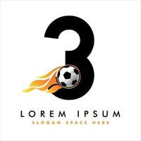 logo calcio calcio sul segno numero 3. design del logo di calcio. vettore