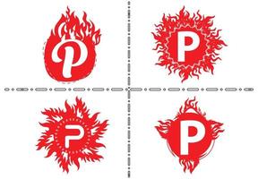 fuoco p lettera logo e modello di design dell'icona vettore