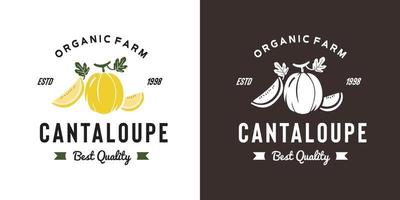 illustrazione del logo della frutta del melone vintage adatta per il negozio di frutta e la fattoria di frutta vettore
