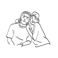 line art amante coppia sorridente illustrazione vettore disegnato a mano isolato su sfondo bianco