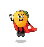 cartone animato di frutta mango con supereroe volante vettore