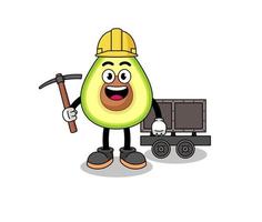 illustrazione della mascotte del minatore di avocado vettore