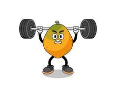 cartone animato della mascotte della frutta della papaia che solleva un bilanciere vettore