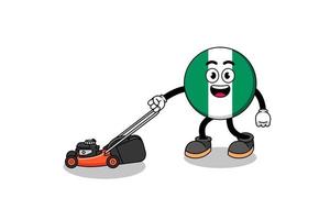 illustrazione della bandiera della nigeria cartone animato che tiene il tosaerba vettore