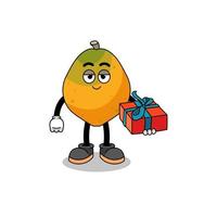 illustrazione della mascotte della frutta della papaia che dà un regalo vettore
