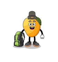 illustrazione della mascotte del frutto del mango come escursionista vettore