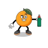 illustrazione di frutta arancione cartone animato che tiene un repellente per zanzare vettore