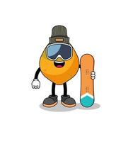 mascotte cartone animato del giocatore di snowboard di frutta papaia