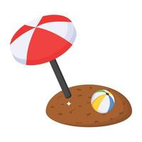 ombrellone e palla, un'icona isometrica della spiaggia