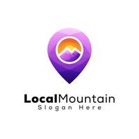 design del logo locale montain, modello vettoriale del logo di viaggio della mappa pin adenture
