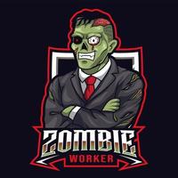 logo della mascotte del lavoratore zombi vettore