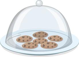 biscotti su lastra rotonda con coperchio in vetro su sfondo bianco vettore