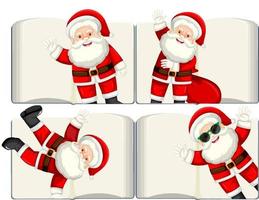 set di diversi libri in bianco aperti con Babbo Natale vettore