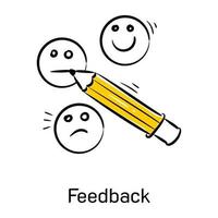 emoji e matita, che mostrano il concetto di feedback icona disegnata a mano vettore