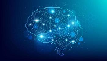 forma del cervello umano di un'intelligenza artificiale con punti lineari su sfondo di colore blu scuro. concetto di cervello di tecnologia digitale. vettore