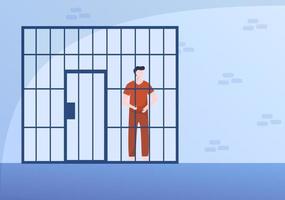 prigionieri che sono dietro le sbarre nelle stazioni di polizia delle celle di prigione in un'illustrazione piatta in stile cartone animato