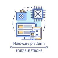 componenti del computer, icona del concetto di piattaforma hardware. illustrazione di linea sottile dell'idea di test dell'applicazione reattiva. industria, tecnologia mobile. disegno di contorno isolato vettoriale. tratto modificabile vettore