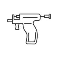 icona lineare della pistola perforante. illustrazione al tratto sottile. strumento per piercing all'orecchio. simbolo di contorno. disegno di contorno isolato vettoriale