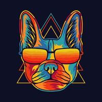 Bulldog francese colorato che indossa un'illustrazione vettoriale di occhiali