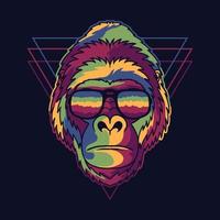 gorilla colorato che indossa un'illustrazione vettoriale di occhiali
