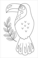 contorno carino tucano vettoriale. illustrazione in bianco e nero di uccello esotico tropicale divertente. divertente pagina da colorare per bambini. clipart estate giungla vettore