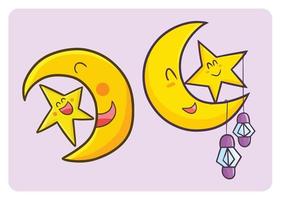 illustrazioni di cartoni animati di luna e stelle del ramadan vettore