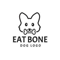 logo dell'osso che morde la testa di cane con uno stile carino e unico per l'illustrazione di pet shop.design vettore