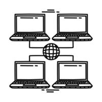 icona della rete di computer. doodle disegnato a mano o stile icona di contorno. vettore