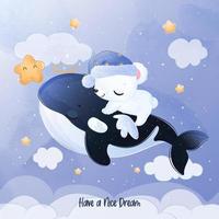 adorabile piccolo orso polare e carina illustrazione dell'orca vettore