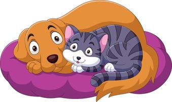 gatto e cane del fumetto che si rilassano sul cuscino