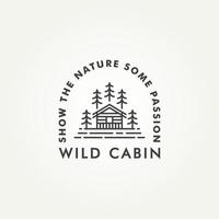 disegno vettoriale del logo del distintivo dell'arte della linea della cabina della foresta