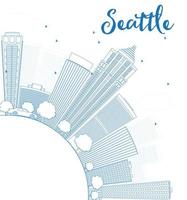 delinea lo skyline della città di Seattle con edifici blu e copia spazio vettore