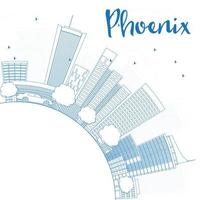 delineare lo skyline di Phoenix con edifici blu e spazio di copia. vettore