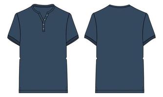 maglietta a maniche corte con tasca tecnica moda disegno piatto illustrazione vettoriale colore blu navy modello vista anteriore e posteriore. carta mock up di design di abbigliamento. facile modifica e personalizzabile.