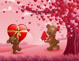 concetto di san valentino con l'orso che tiene un cuore per te vettore