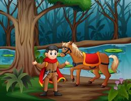 illustrazione del principe e di un cavallo nella giungla vettore