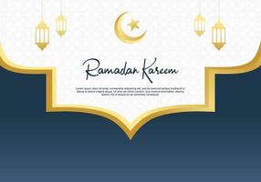 biglietto di auguri ramadan kareem con luna islamica, stella e lanterne vettore