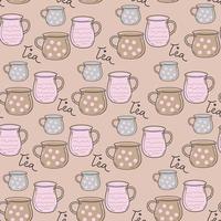 tazza disegnata a mano contorno doodle seamless pattern. vettore