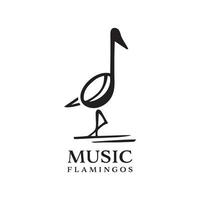 logo di musica dell'uccello del fenicottero isolato su priorità bassa bianca. notazione musicale con combinazione di uccelli fenicotteri vettore
