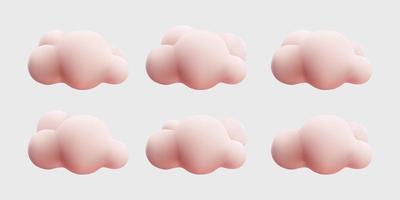 Insieme di raccolta di stile cartone animato carino pastello rosa nuvola 3d. isolato. vettore