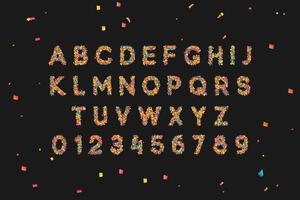 alfabeti e set di caratteri di conteggio coriandoli di carta multicolore vettore