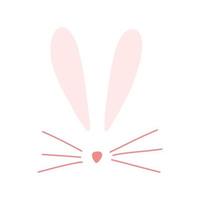 carino orecchie da coniglio, naso e baffi in stile piatto cartone animato isolato su sfondo bianco. personaggio del coniglio di pasqua per la stampa, design per bambini. illustrazione vettoriale del muso dolce animale.