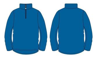 cerniera a manica lunga con colletto rialzato giacca felpa tecnica moda disegno piatto illustrazione vettoriale modello di colore blu.