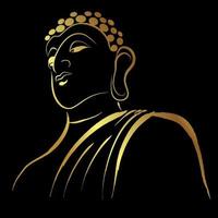 testa di buddha d'oro con pennello bordo dorato isolato su nero vettore