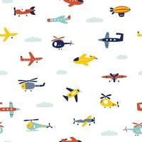 modello senza cuciture con aeroplano ed elicottero. trasporto aereo. stampa per bambini. illustrazioni vettoriali