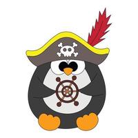 simpatico cartone animato pinguino pirata. disegnare l'illustrazione a colori vettore